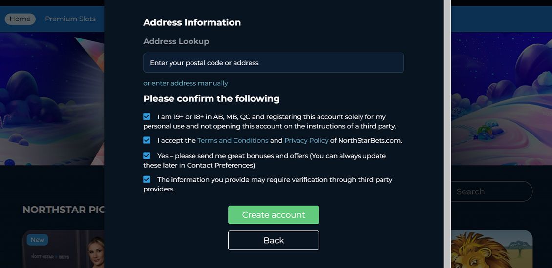 Step 4 in the registration process at NorthStar Casino
