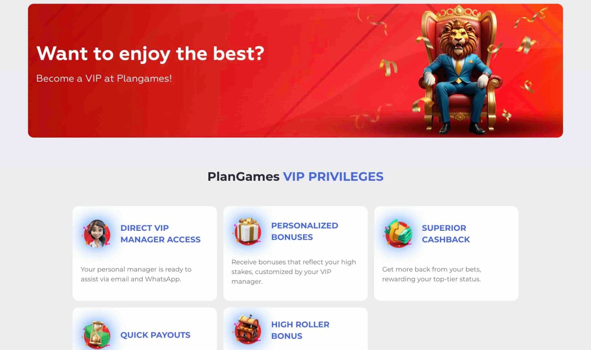 Plangames casino VIP program page