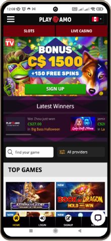 Here’s a mobile screenshot of the main page of Playamo Casino.