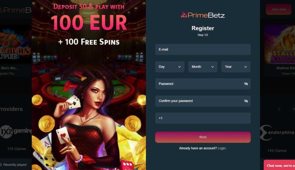 Screenshot depicting the third step of the PrimeBetz Casino registration process.