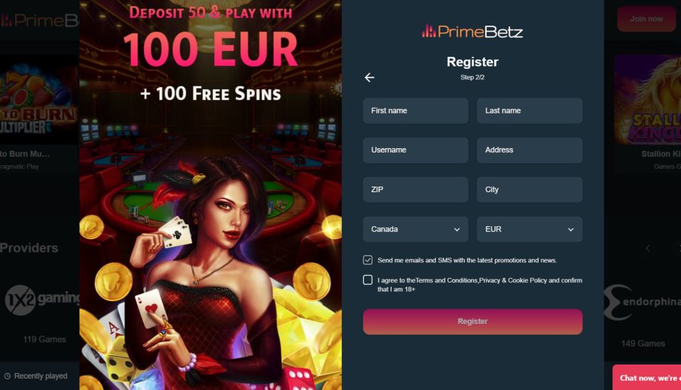 Screenshot for the fourth step of the PrimeBetz Casino registration process.