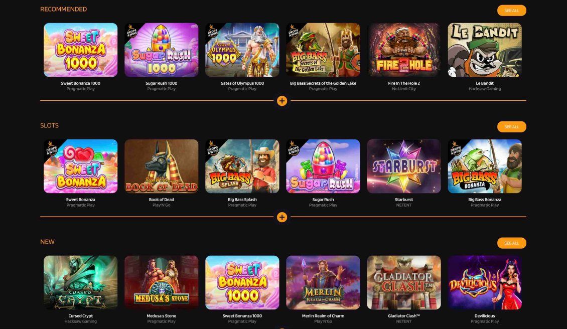 Listing of the games available at Punterz Casino