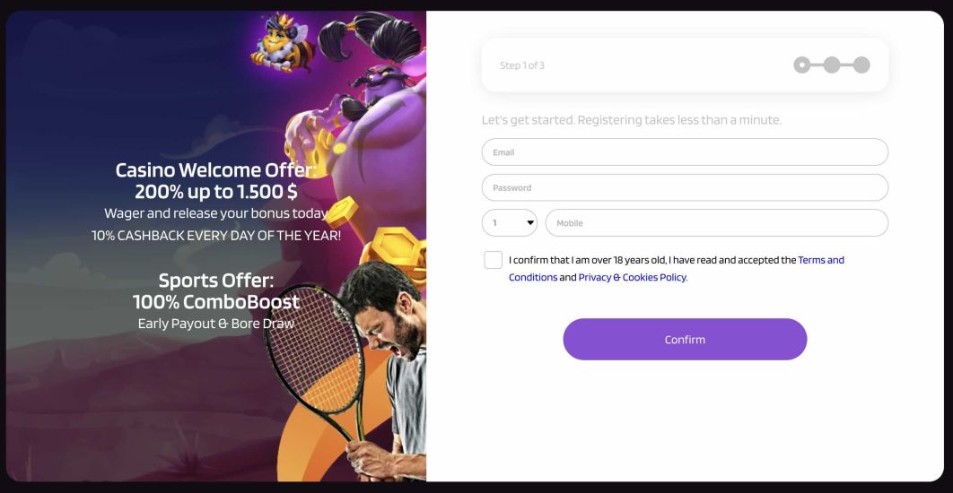 Screenshot illustrating the Punterz Casino registration process - step 2