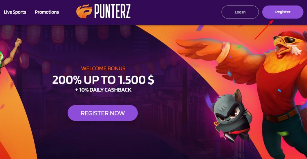 Screenshot showcasing the Punterz Casino registration process - step 1