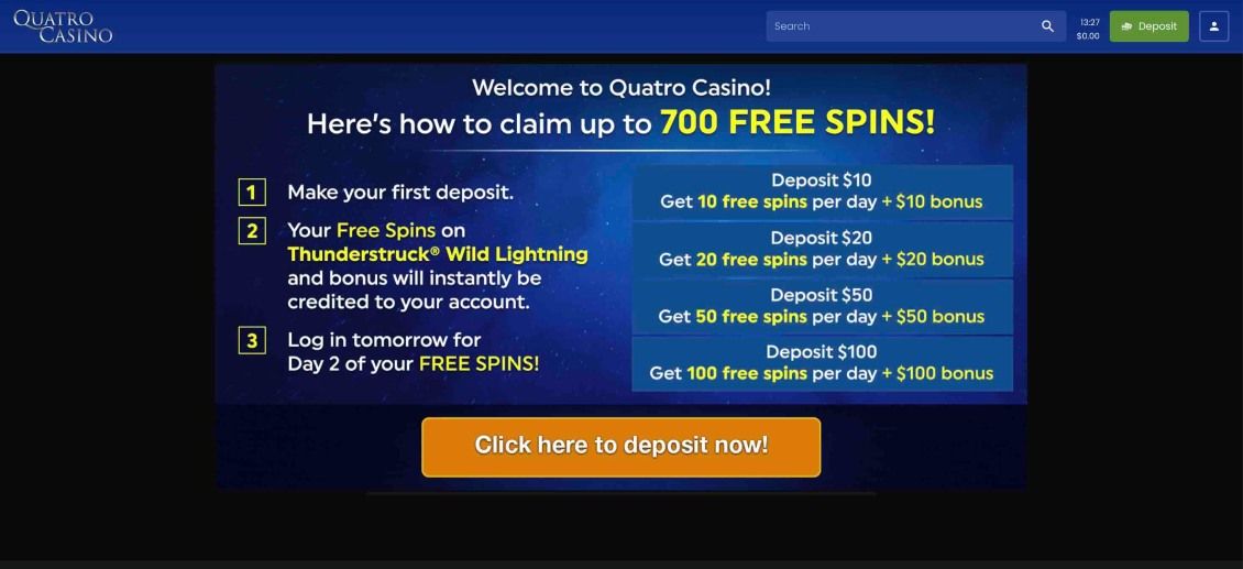 Image depicting the bonuses page of Quatro Casino