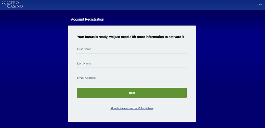 Quatro Casino registration process step 2