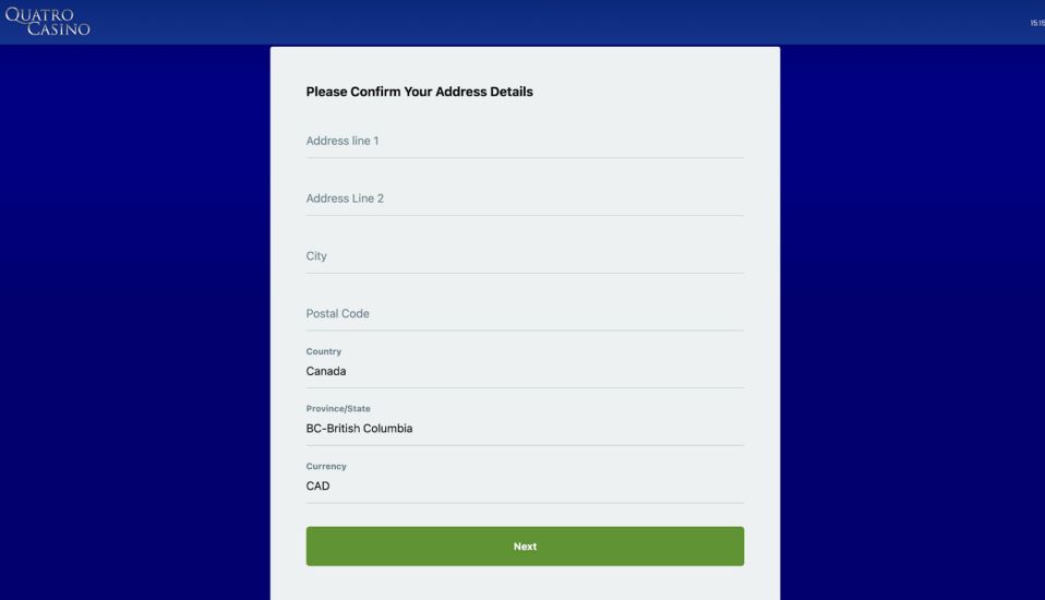 Quatro Casino registration process step 4