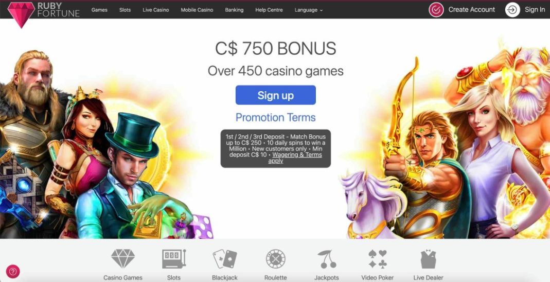 Screenshot of the promotions page for Ruby Fortune Casino