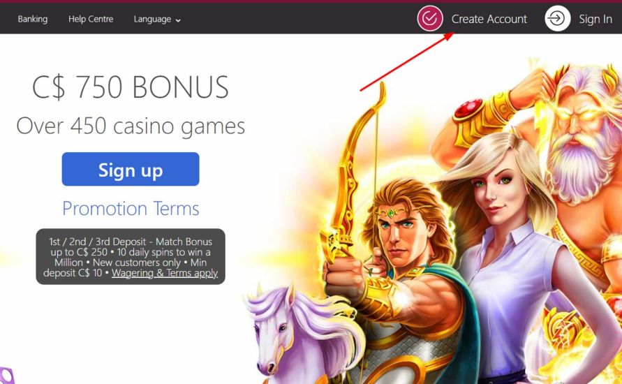 Screenshot displaying the first step of the Ruby Fortune Casino registration