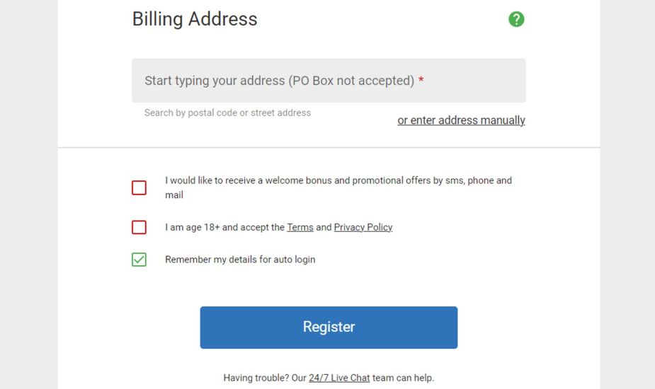 Screenshot reflecting the fifth step in the Ruby Fortune Casino registration process