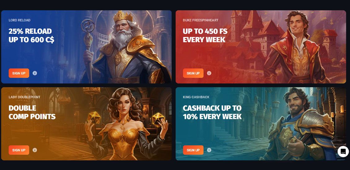 Bonuses section on the Slotlords Casino website
