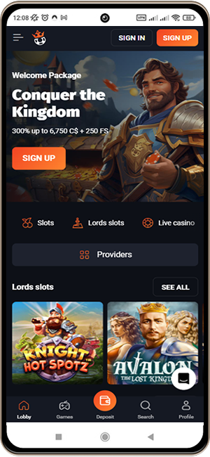 Viewing Slotlords Casino on a Mobile Device