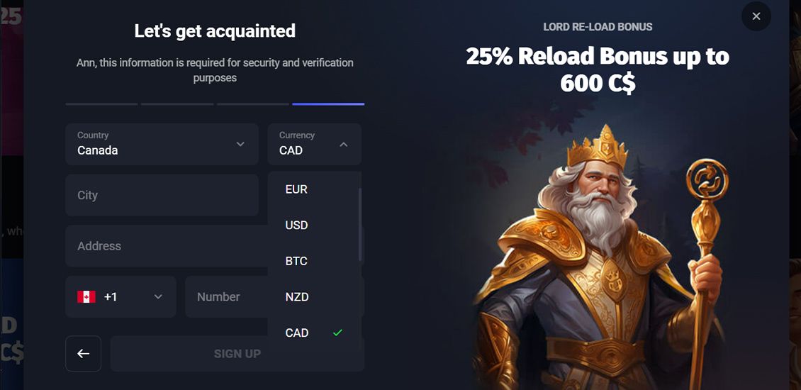 Step 5 of the Slotlords Casino registration process
