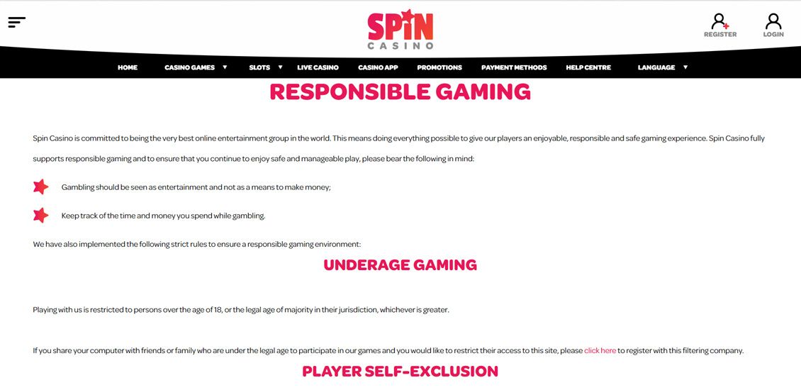 Responsible Gaming at Spin Casino