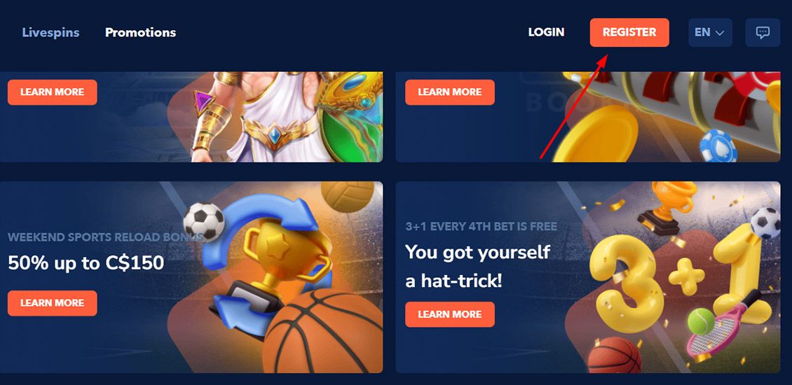 Step 1 of the Spinbookie Casino Registration Process