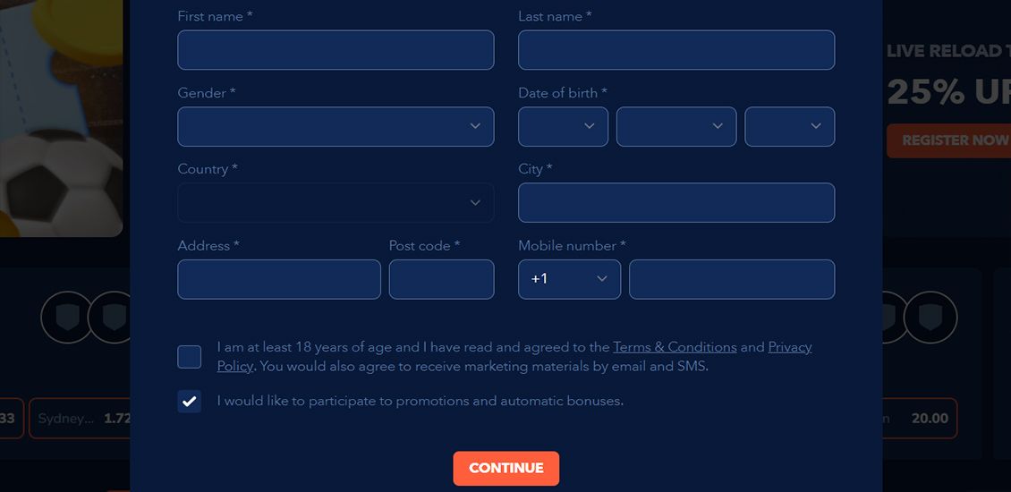 Step 3 of the Spinbookie Casino Registration Process