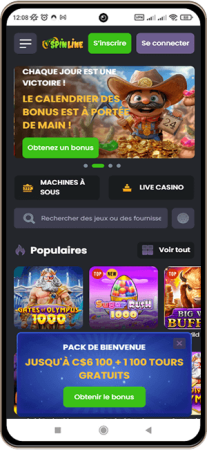 Image d'écran de la page d'accueil de Spinline Casino sur mobile