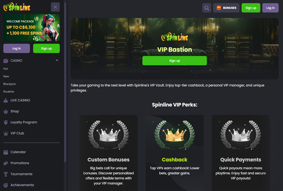 Spinline casino vip programm page