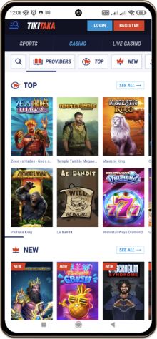 The gaming options encompass Slots, Poker, Roulette, Blackjack, Game Shows, and Baccarat.