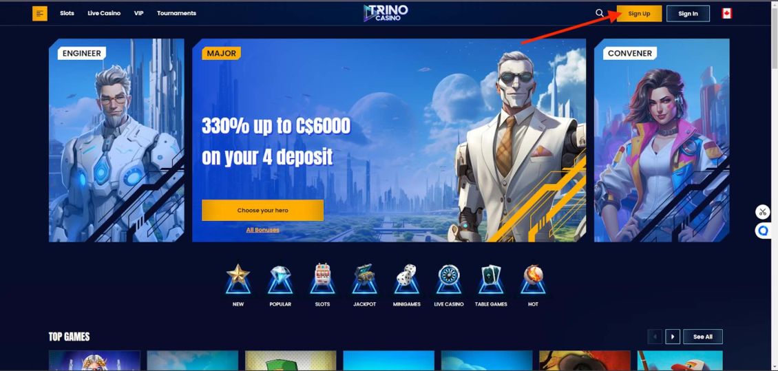 Screenshot of Trino Casino registration process - step 1