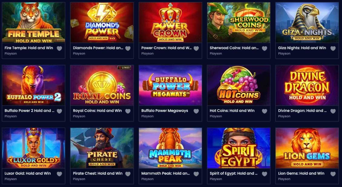 Collection of jackpot slot games available at Trino Casino