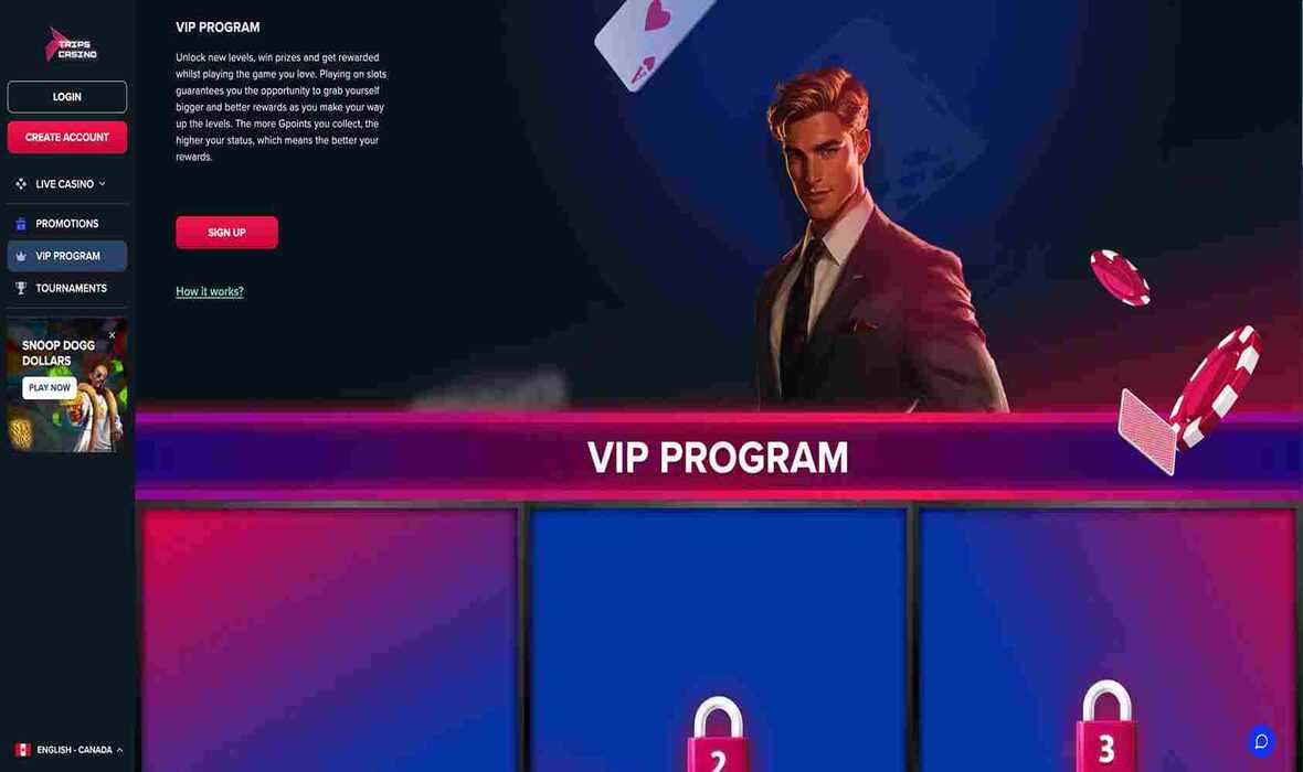 Trips Casino vip page