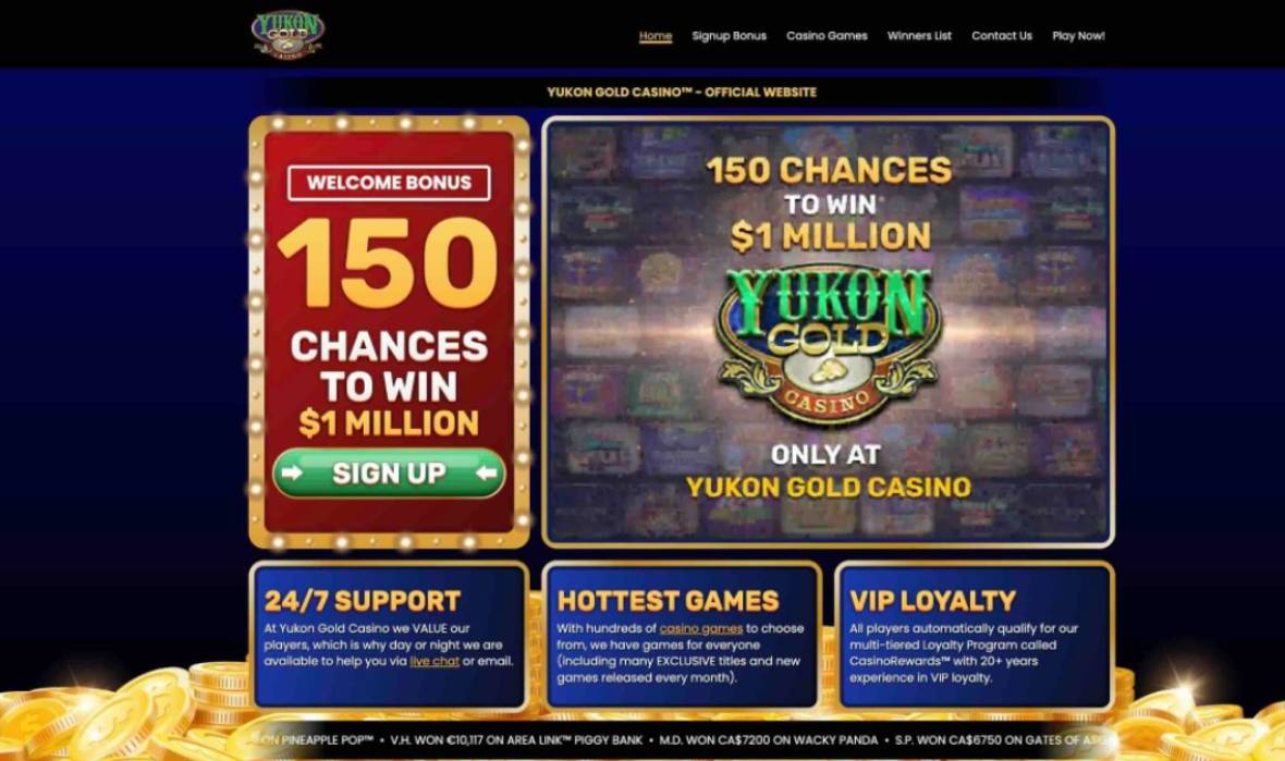 Visual representation of Yukon Gold Casino's main page.