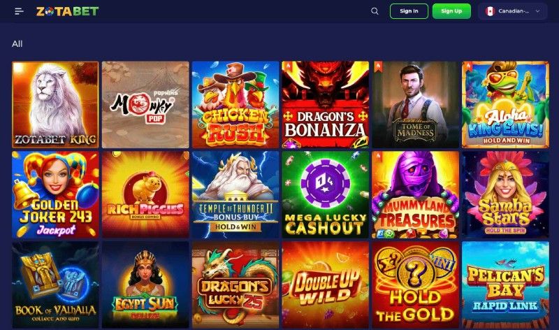 List of games at Zotabet Casino