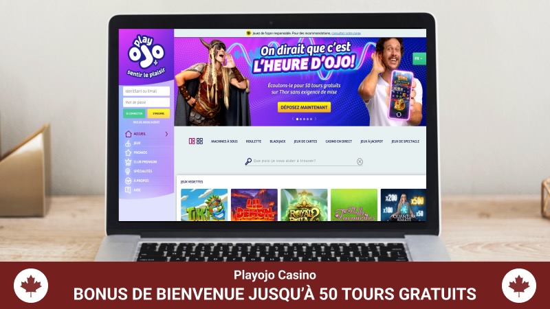 Page d'accueil de Playojo Casino affichée sur l'écran de l'ordinateur portable.