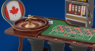 Bannière avec le drapeau canadien et une table de roulette en arrière-plan