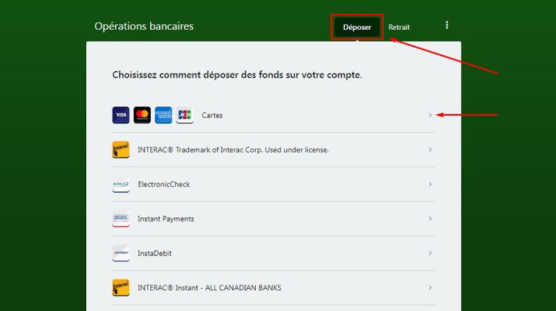Dépôt avec American Express Étape 3