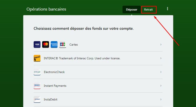 Retrait avec American Express Étape 2