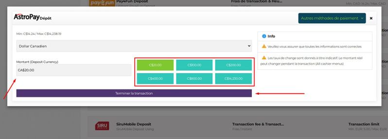 Dépôt avec Astropay Étape 4