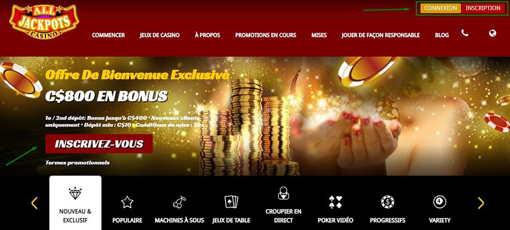 Inscrivez-vous sur le casino