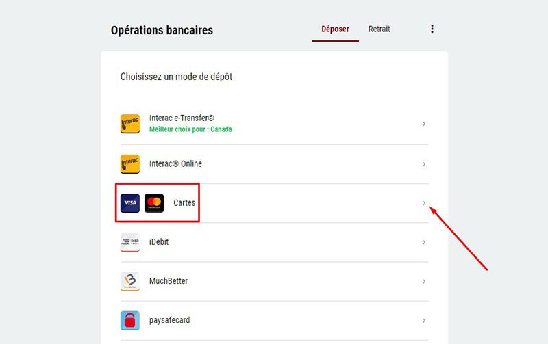 Choisissez une carte de débit