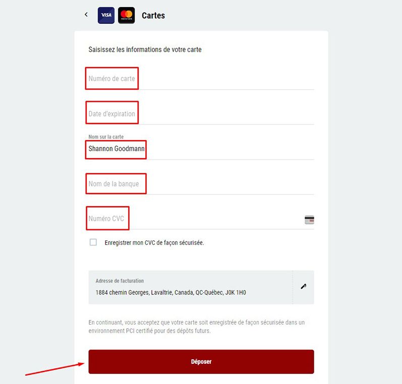 Saisissez le numéro de la carte