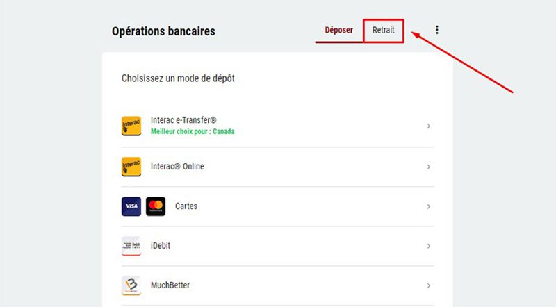 Choisissez l'option de retrait