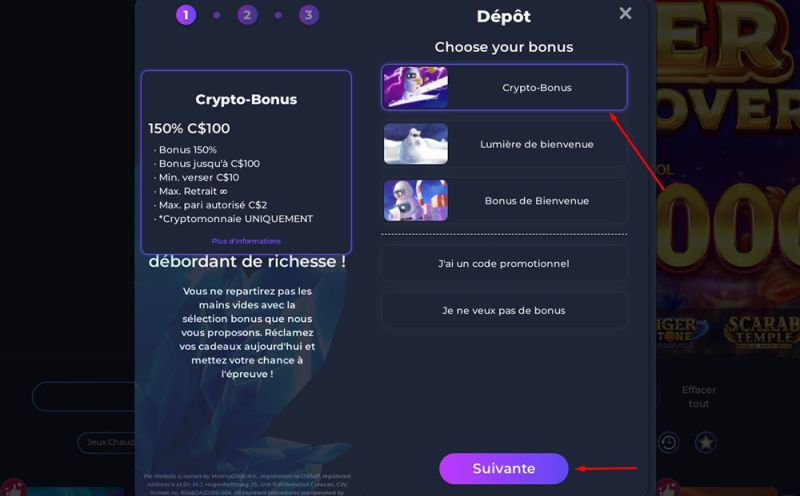 Dépôt avec Ethereum Étape 3
