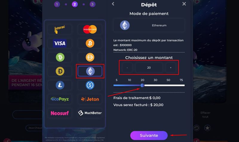 Dépôt avec Ethereum Étape 4