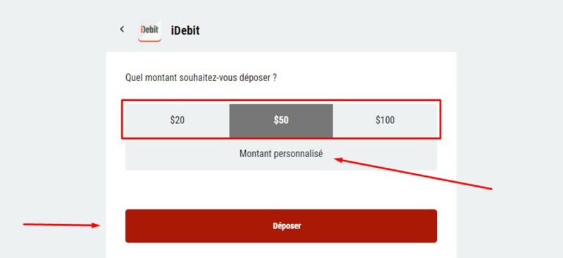 Dépôt avec iDebit Étape 4