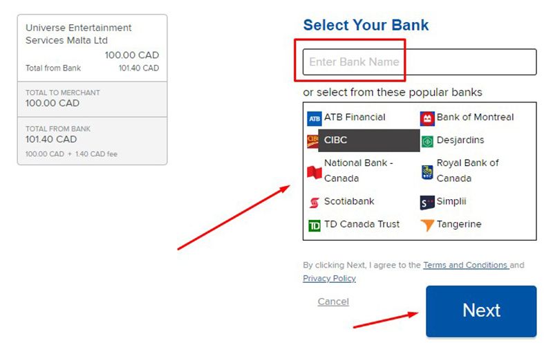 Dépôt avec banque instantanée Étape 5