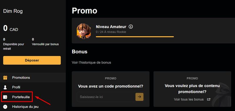 Trouvez l'option Portefeuille