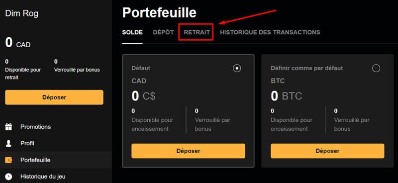 Passez à la rubrique « Retrait »