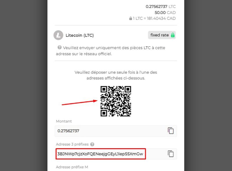 Dépôt avec Litecoin Étape 6