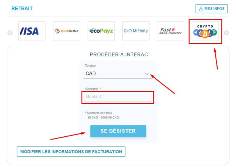 Dépôt avec Litecoin Étape 2