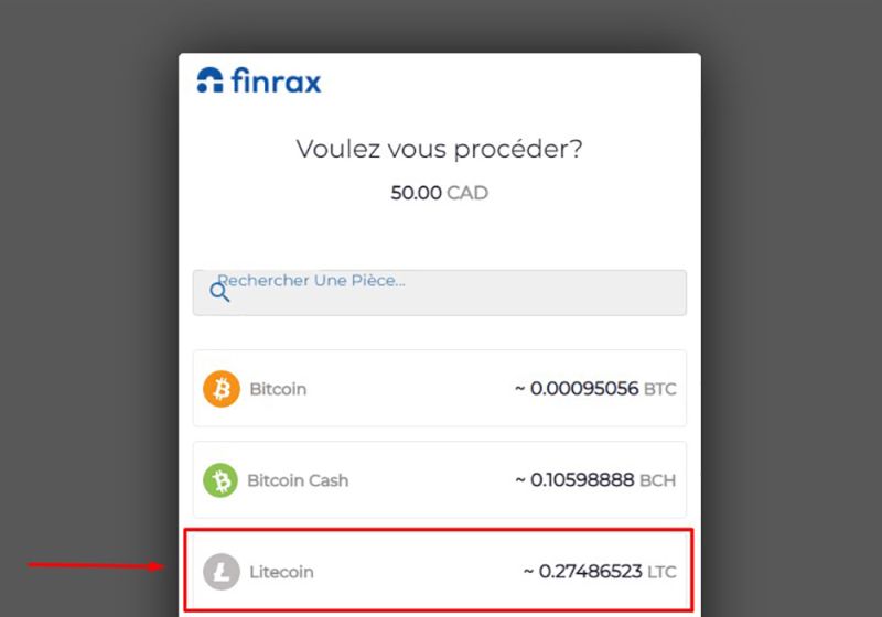 Dépôt avec Litecoin Étape 3