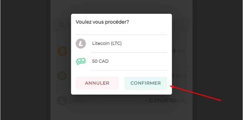 Dépôt avec Litecoin Étape 4