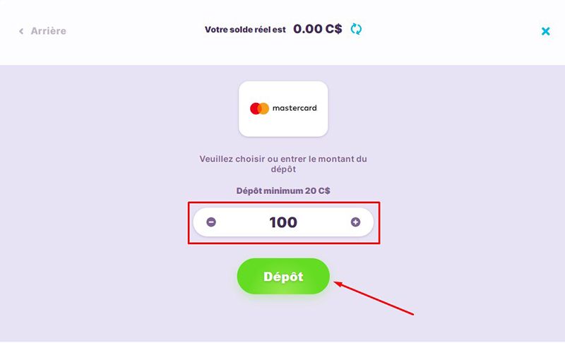Dépôt avec MasterCard Étape 4