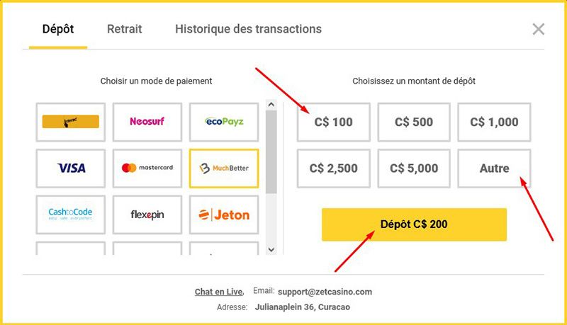 Définissez le montant que vous souhaitez déposer.