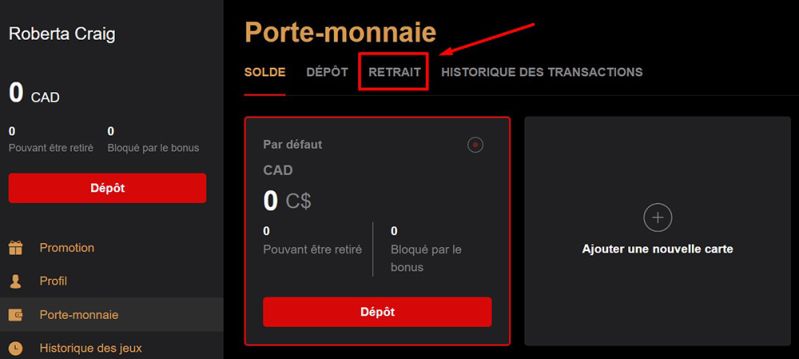 Appuyez sur « Retrait »